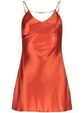 Cult Gaia Silky Orange Slip Dress with Gold Chain